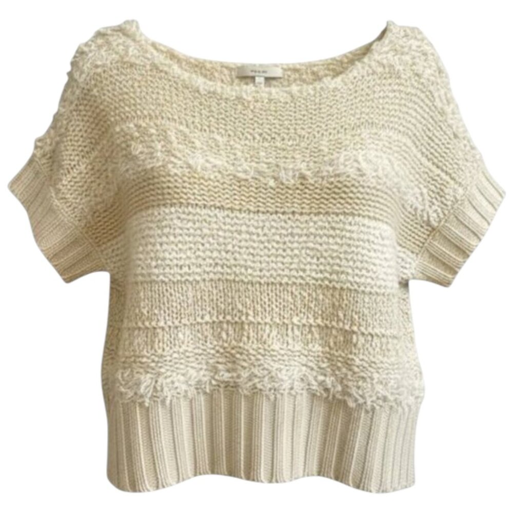 Free People Textured Knit Pullover Sweater Beige Cropped Neutral Top Small